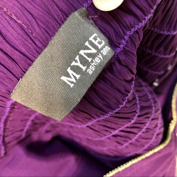 Myne Purple Gold Silk Strapless Mini Short w/ a Bow Dress 2 - Picture 6 of 6